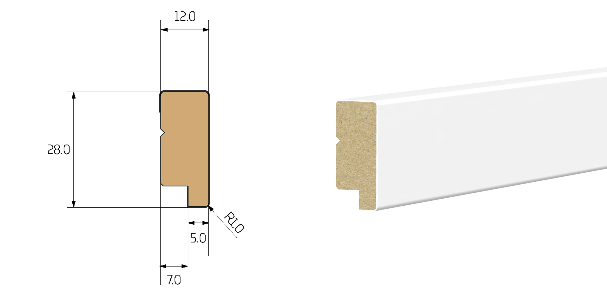 Boazeria ścienna FRAME - długość 200 cm, wysokość 123 cm - zestaw listew MDF listwa-wienczaca-plano-xl