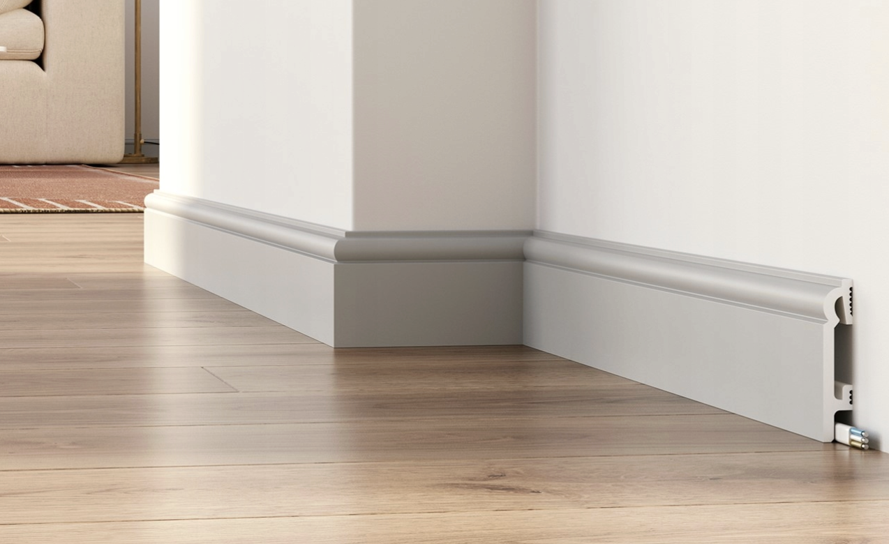 Szara listwa przypodłogowa poliuretanowa 8 cm Premium Floor Durofit PF082G.