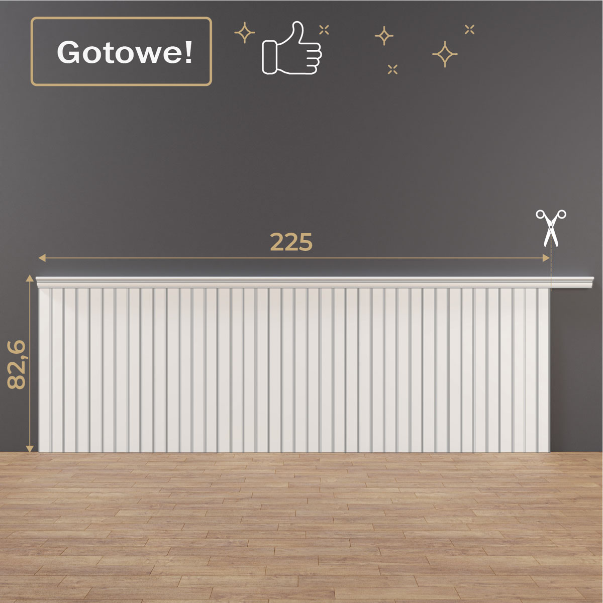 Gotowa boazeria ścienna z MDF po zamontowaniu i pomalowaniu