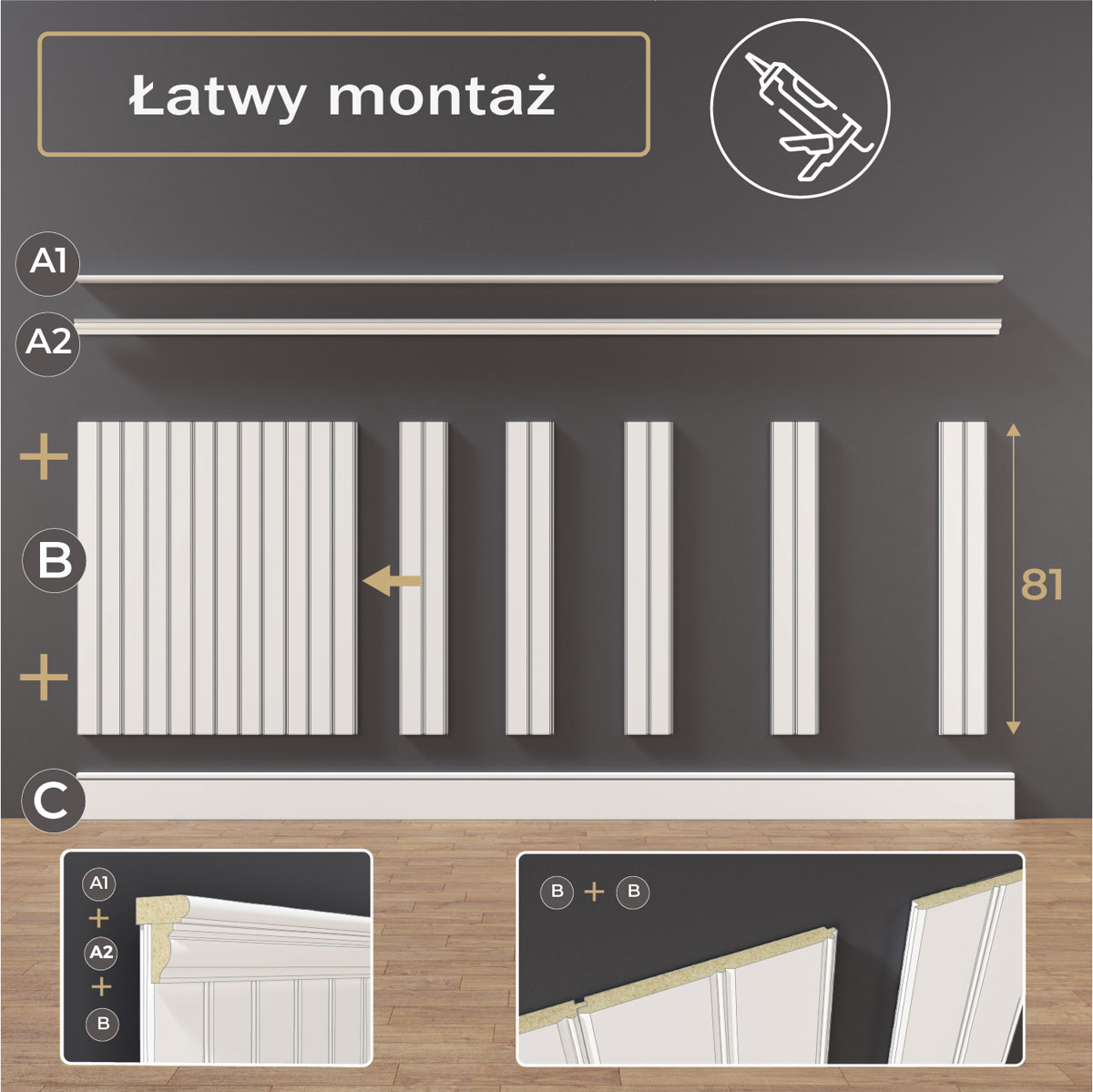 Łatwy montaż na klej boazerii MDF Nova-1