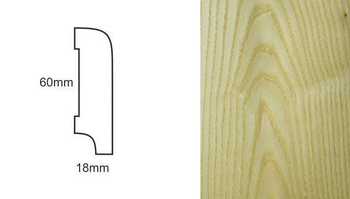 Nielakierowana listwa podłogowa fornirowana CP60 jesion select o wymiarach 240 cm x 6 cm x 1,8 cm