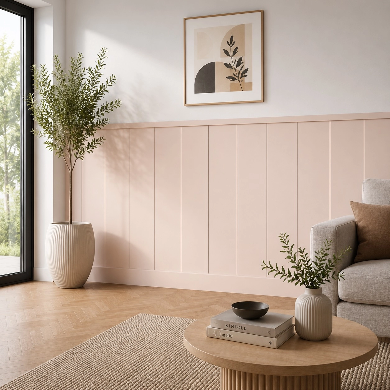 Boazeria LOFT do malowania – białe panele ścienne z listwami górną i dolną, widok frontalny.