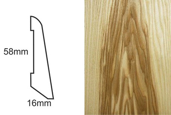 Listwa podłogowa fornirowana, nielakierowana LS58, jesion ciemny (250 cm x 5,8 cm x 1,6 cm)