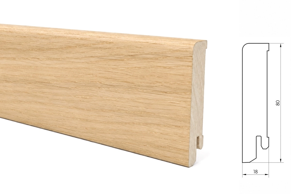 Listwa przypodłogowa drewniana Pedross 80x18 mm – dąb europejski, surowy fornir