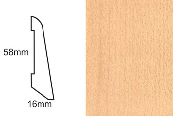 Listwa bukowa fornirowana, nielakierowana LS58 o wymiarach 240 cm x 5,8 cm x 1,6 cm
