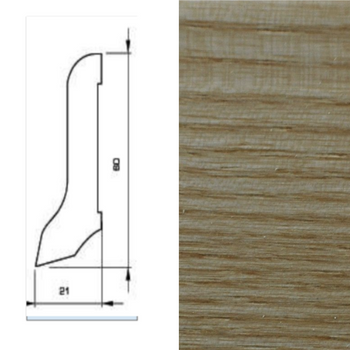 Listwa przypodłogowa z jesionu, lakierowana, o wymiarach 240 cm x 6 cm x 2,1 cm