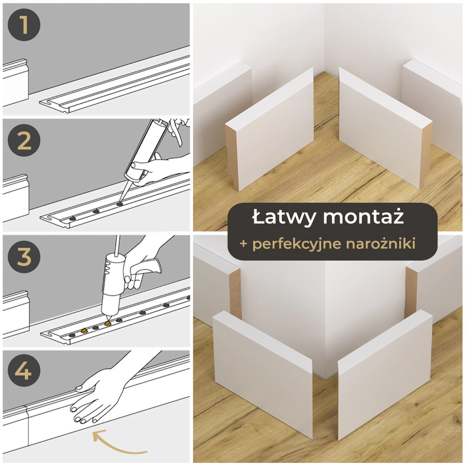Kanciasta listwa przypodłogowa MDF 10 cm FOGE przekrój