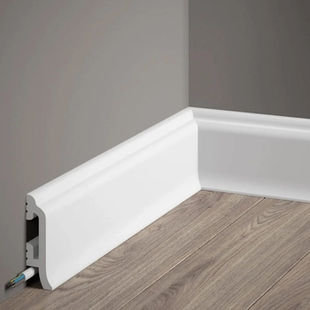 Listwa przypodłogowa Premium MD8300P biała wym. 200 x 2.6 x 8.2 cm, z PolyForce