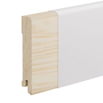 Drewniana listwa przypodłogowa świerkowa Premium – biała, powłoka Polyblend, 9,5 cm