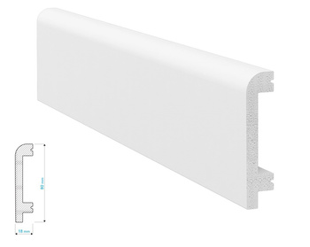Biała listwa podłogowa Krome P8018 z wodoodpornego polistyrenu (240 cm x 8 cm x 1,8 cm)