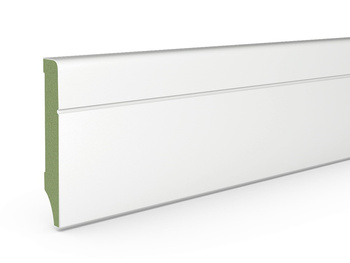 Listwa przypodłogowa Plus F8 z MDF, biała, wilgocioodporna, półmatowa, RAL 9003 (262 cm x 8 cm x 1,6 cm)