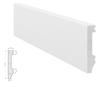 Listwa podłogowa Krome P8015 w kolorze białym, wysokogęstościowy polistyren z polimerem (240 cm x 8 cm x 1,5 cm)