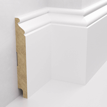 Listwa podłogowa MDF w kolorze białym z powłoką wodoodporną ALEXA, wysokość 12cm