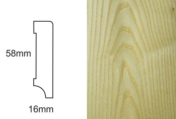 Listwa podłogowa z jesionu select, fornirowana, nielakierowana CP58 (240 cm x 5,8 cm x 1,6 cm)