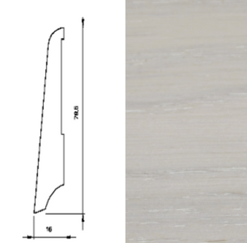 Listwa podłogowa z drewna dębowego, lakierowana, Biały Dąb KS80 (240 cm x 7,9 cm x 1,6 cm)