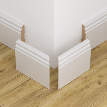 Biały narożnik zewnętrzny do listwy przypodłogowej z powłoką wodoodporną, lakierowany, ESTILO 10cm.