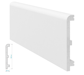 Biała listwa podłogowa Krome P12018 z wysokogęstościowego polistyrenu (240 cm x 12 cm x 1,8 cm)