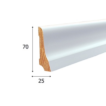 Biała Listwa Drewniana Lakierowana LP70 (240 cm x 7 cm x 2,5 cm) Przypodłogowa