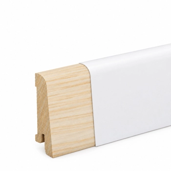 Drewniana listwa przypodłogowa świerkowa biała, powłoka Polyblend - 6cm