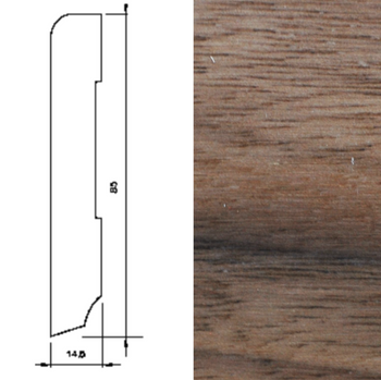 Listwa przypodłogowa drewniana, lakierowana, 95/15, długość 240 cm, kolor Orzech Amerykański