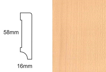 Nielakierowana Listwa Podłogowa z Forniru Bukowego CP58 (240 cm x 5,8 cm x 1,6 cm)