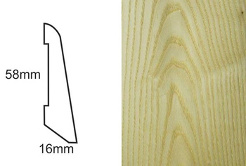 Nielakierowana Listwa Podłogowa z Jesionu Select, Fornirowana LS58 (240 cm x 5,8 cm x 1,6 cm)