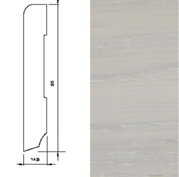 Listwa podłogowa z drewna dębowego, lakierowana, Biały Dąb, wymiary 240 cm x 9,5 cm x 1,5 cm
