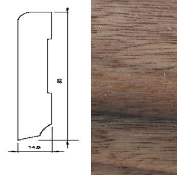 Listwa przypodłogowa z drewna orzecha amerykańskiego, lakierowana, 240 cm x 6 cm x 1,5 cm