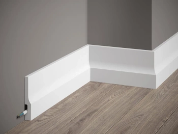 Listwa podłogowa biała PolyForce QS009, wymiary 200 x 1.6 x 10 cm