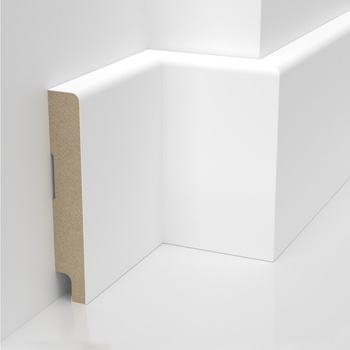 Listwa podłogowa MDF Trio, biała, lakierowana, 10cm, z powłoką wodoodporną