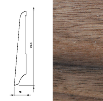 Listwa przypodłogowa z drewna, lakierowana, typ KS80, wymiary 240 cm x 7,9 cm x 1,6 cm, kolor Orzech Amerykański