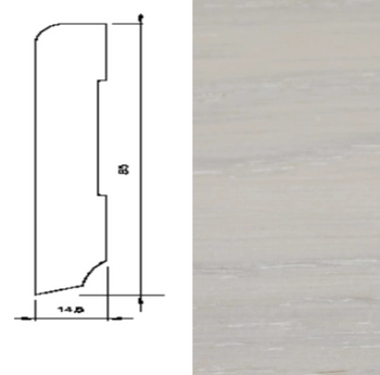 Drewniana listwa przypodłogowa lakierowana 60/16 (240 cm x 6 cm x 1,5 cm) Dąb Biały lakier