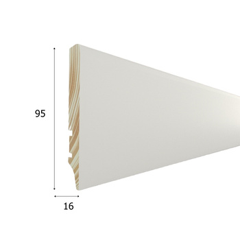 Białe listwy przypodłogowe z drewna iglastego, lakierowane, PW95 (220 cm x 9,5 cm x 1,6 cm), RAL 9010 półmat