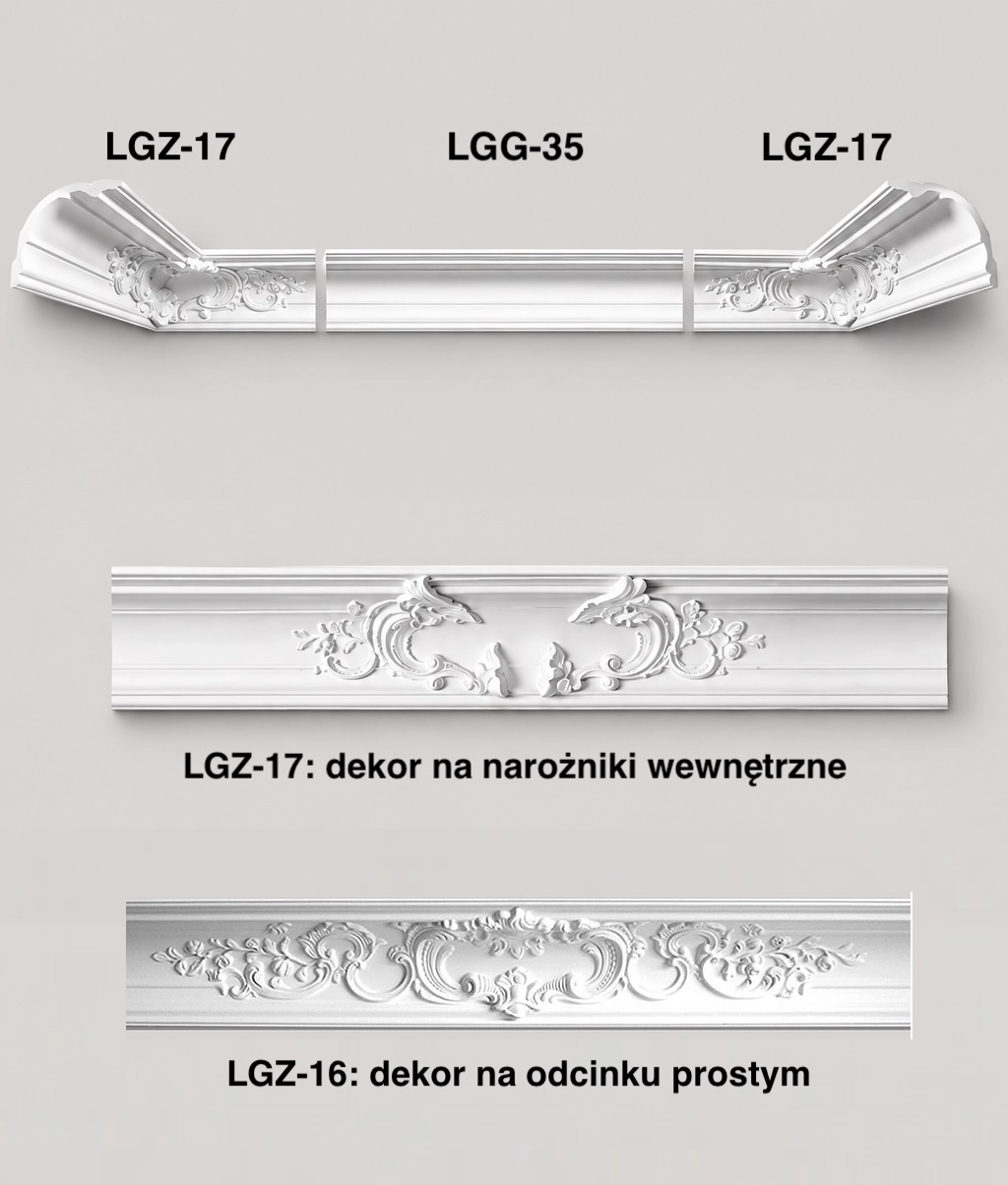 Zestaw listew przysufitowych z ornamentem Creativa LGG-35, LGZ-16 oraz LGZ-17