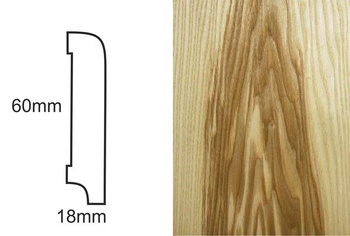 Listwa podłogowa fornirowana i lakierowana CP60, jesion ciemny, o wymiarach 250 cm x 6 cm x 1,8 cm