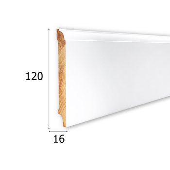 Drewniana listwa przypodłogowa, lakierowana, model AGAT 120 (240 cm x 12 cm x 1,6 cm) - drzewo iglaste