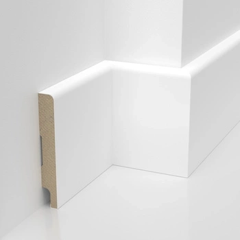 Biała listwa przypodłogowa Trio Slim z MDF, lakierowana, z powłoką wodoodporną 8cm.