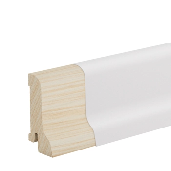Drewniana listwa przypodłogowa świerkowa Premium biała, powłoka Polyblend - 6cm