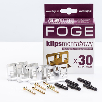 Zestaw montażowy do listew FOGE: klamry i kołki - 30 sztuk