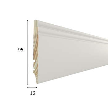 Biała listwa podłogowa z drewna iglastego PW95 P9H27362A, lakierowana na półmat (220 cm x 9,5 cm x 1,6 cm)