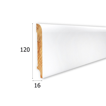 Listwa podłogowa z drewna iglastego, lakierowana, model OPAL120 (240 cm x 12 cm x 1,6 cm)