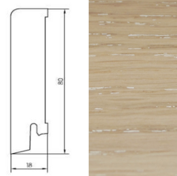 Listwa przypodłogowa dębowa, lakierowana, w kolorze Cream, o wymiarach 240x8x1,8 cm
