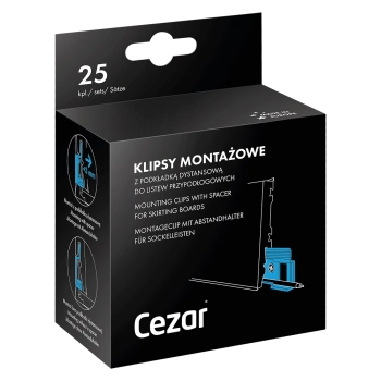 Klipsy montażowe wraz z kołkami montażowymi do listew Cezar - paczka 25 szt
