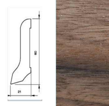 Lakierowana listwa przypodłogowa z drewna orzecha amerykańskiego 60/22 (240 cm x 6 cm x 2,1 cm)