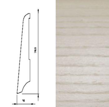 Listwa podłogowa z drewna jesionowego, olejowana, biała KS80 (240 cm x 7,9 cm x 1,6 cm)