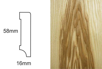 Listwa podłogowa fornirowana i lakierowana CP58, jesion ciemny, wymiary 240 cm x 5,8 cm x 1,6 cm