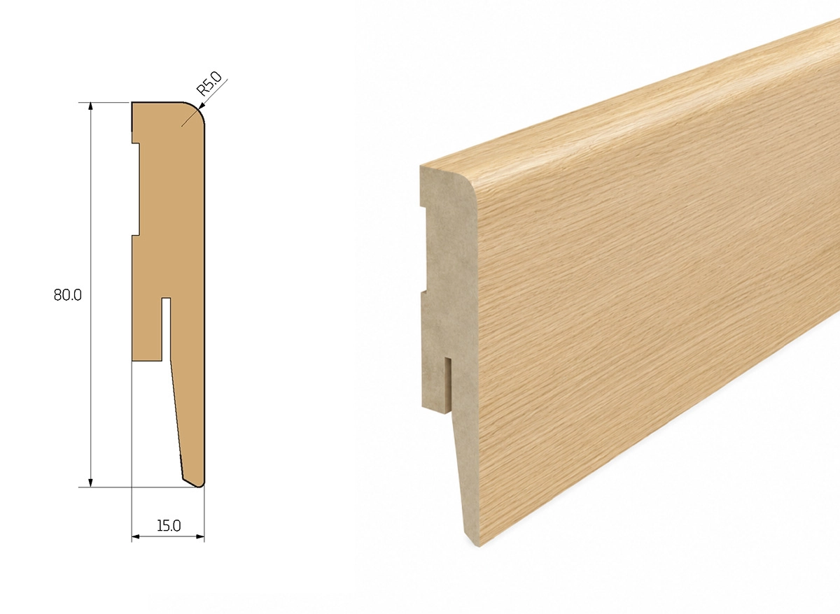 Listwa przypodłogowa mdf dąb natur 8 cm – widok z przodu.