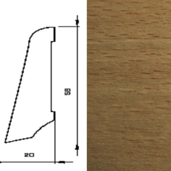 Listwa przypodłogowa z buka, lakierowana, jasna, o wymiarach 240x5,8x2 cm