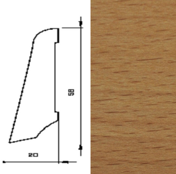 Lakierowana listwa bukowa przypodłogowa 58/20 (240 cm x 5,8 cm x 2 cm)