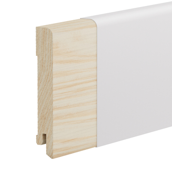 Drewniana listwa przypodłogowa świerkowa Premium – biała, powłoka Polyblend, 9,5 cm